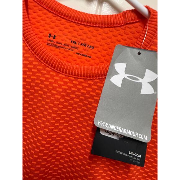 NWT Under Armour Youth Loose Fit Heat Gear Orange Long sleeve shirt Size XL - Picture 5 of 6